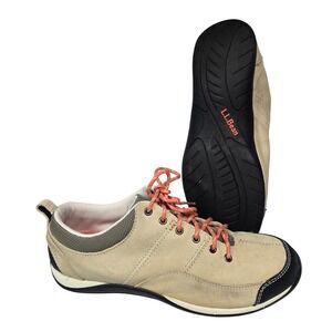 LL Bean Womens Comfort Walking Shoes Tan Suede Lace Up Sneakers Size 8.5 M